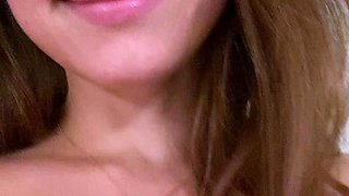 Small titted brunette teen fingering on the bed