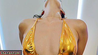 Gold Micro Bikini Ice Cube Surfing on My Body Posing for You Ice Shanaxnow