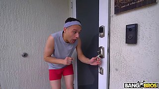 Jenna Starr's shaved pussy pounded by her neighbor's big cock in HD porn
