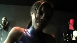 Stockinged strapon femdom fetish babe sucks on dick in hd