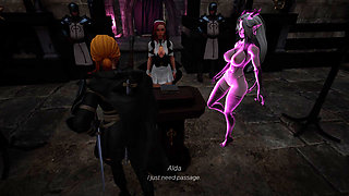 busty sexy girls please a cock with their boobs. titfuck hentai game animation