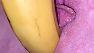 Fucked with the banana and the cock