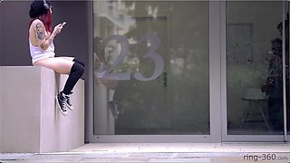 Punk slut shows off her thick ass in public for anyone that wants to look: Porn