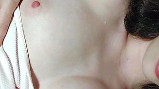 Beautiful Brunette Big Boobs Rides Fake Cock