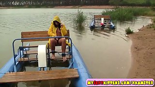 Horny teenie in a raincoat