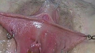 Far Spread and Pumped Pussy Worked with Dildos Glasses and Billiard Ball Part3