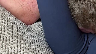 Cruel Headscissors in Blue Leggings on the Couch