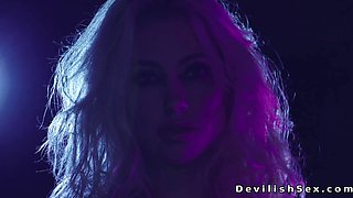 Full-Breasted blondie in dress screwed in the garage
