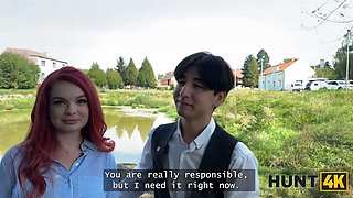 Hunt4k. redhead call girl cheated on her bf in public and toyed with her Natural Tits