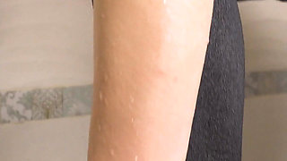 Teen Stepsis Taking A Shower In Socks And Lingerie