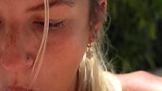 18 Year Old College Freshman Gives Her Friend a Blowjob in the Pool!