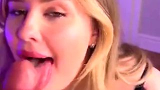 Blonde teen gives sloppy blowjob with facial