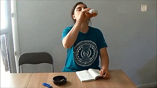 Huge burps from the smoking girl with a dirty socks obsession