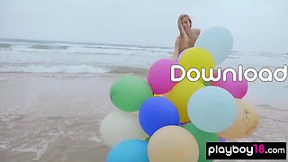 Italian Mature Blond Plays With Balloons