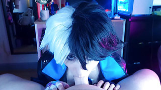 Pervy roommate wanted to see my luna snow cosplay so I dominated him