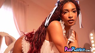 Horny black Hispanic and large-breasted teenager posed