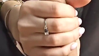 Sweet Handjob with Black Nylon Feet Around Cock