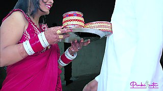 2024 Karwa Chauth- Desi Young Wife Pinki Had Blowjob in Front of Moon, Cumshot on Her Big Ass