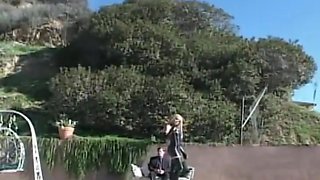 Velvet rose rides a cock outdoors