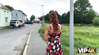 VIP4K. Pretty village girl was carrying some plums to her grandma and showed pussy to a stranger