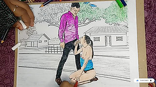 Village girl outdor got romantic in the field and along with her husband erotic Sketch Drawing by -Snapchat143