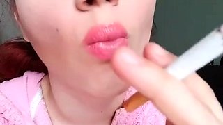 Glossy Pinky Lips Closeup Smoking Teen