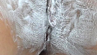Shaving Hairy Pussy with Pink Nails Close up with Trimmer and Razor!