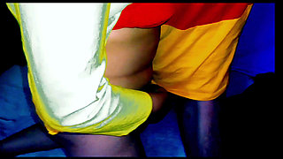 Seeing my long body, my stepmother starts to kiss me, but I lifted both her legs and started kissing her neck that she put the p