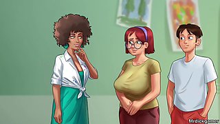 Summer saga teacher gets wild with teens while enjoying her big tits