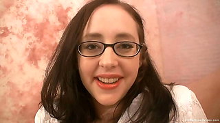 Amateur Brunette Audrey in Pantyhose Sucks Photographer's Cock - Homemade POV Blowjob