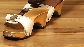 Nylons & Classic Wooden Clogs - Slow Dangling Tease