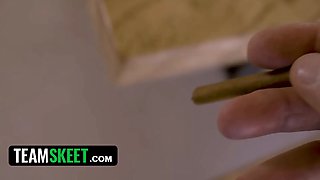 Jiggly sexy teenage babe showcases her step father she can treat anything even his huge hard shaft