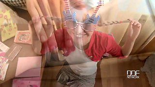 Teen inserting toy in pussy & ass