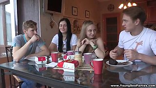 horny teens are fucked by guys in a foursome