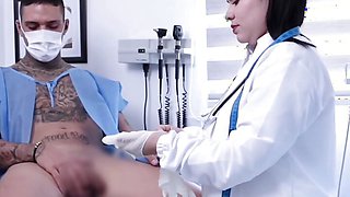 Dr. Adalet checks out patient with erectile disfunction, but makes him very hard and cum!