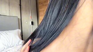 Slutty latina hottie in black stockings wants to scratch her anal itch and asks her boyfriend to pound her