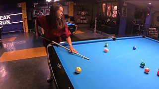 Big booty Thai GF plays pool and blowjob