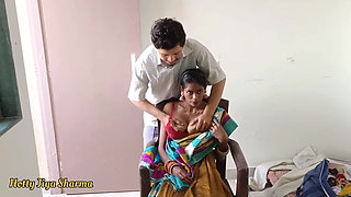A LADY BOSS FUCKED HER SERVANT WHEN HER HUSBAND GOING TO DO SERVICE, HARDCORE SEX