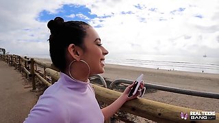 Public pussy upskirt and first porn scene of skinny teen Aria Valencia