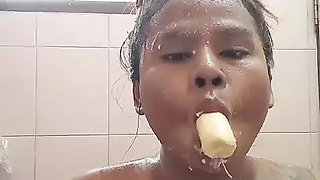 I am in my bathroom sucking banana