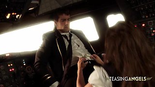 Horny pilot fucking a flight attendant in the cockpit