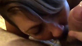 Girlfriend screwed from behind and ball sucking blowjob with cum eating