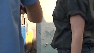 Horny lesbians pussy licking each other at the car wash