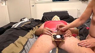 Electric Shock Femdom - Humiliated Sissy Husband in Chastity Cage