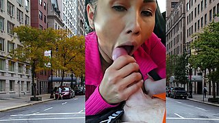 Thai MILF big cock car blowjob in public