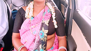 Desi bhabi  betrays her husband by going on secret long drives with his younger brother.. Car sex Telugu dirty talks.