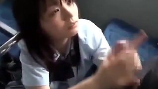 Schoolgirl giving handjob for business man facial on the bus movie 2
