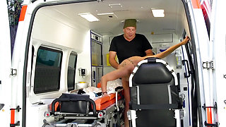 Sexy natural nurse gets fucked in the hospital car
