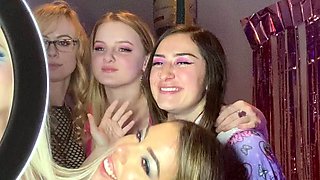 Blonde and brunette lesbians stripping and making out