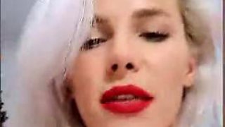 Blonde squirts in his kitchen